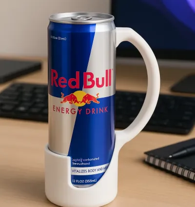 Red Bull Can Mug Holder – 3D Printable Handle Adapter for 355ml Energy Drink Cans