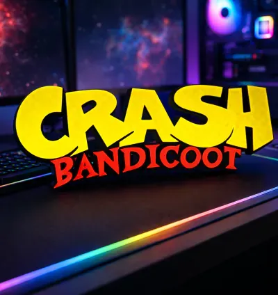 Crash Bandicoot desk logo 3D printed in PLA, gaming desk decoration