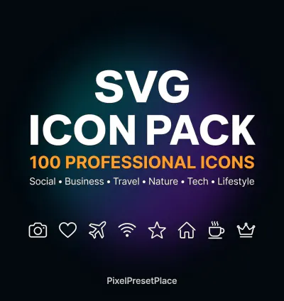 SVG Icon Pack 100 Icons Bundle | Social Media Photography Business Travel Nature Tech | Cricut Canva Figma