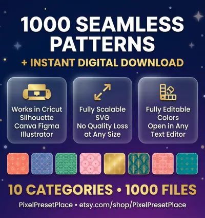 Seamless Pattern Pack 1000 SVG Patterns Bundle | Geometric Floral Dots Stripes Stars Waves Retro Nature | Cricut Canva POD Digital Download