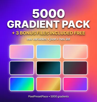 5000 gradient pack svg + 3 bonus css variables json hex list | pastel dark neon sunset ocean rose forest | canva figma