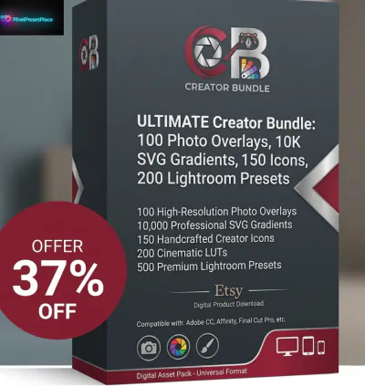 ULTIMATE Creator Bundle: 100 Photo Overlays, 10K SVG Gradients, 150 Icons, 200 LUTs, 500 Lightroom Presets