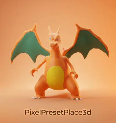 Pokemon Charizard Fire Dragon 3D Digital Model STL and 3MF for 3D Printing – Highly Detailed Fantasy Full File – PixelPresetPlace