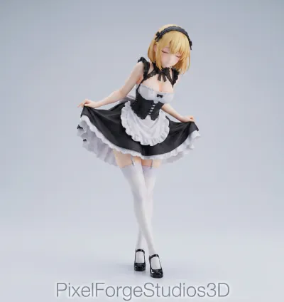 Anime Girl Maid Outfit STL 3MF 3D Model 3D Print Anime Figure Digital File Instant Download