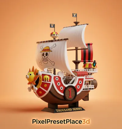 Thousand Sunny Ship STL One Piece Pirate Ship 3D Model Anime 3D Print File STL 3MF Collector Download