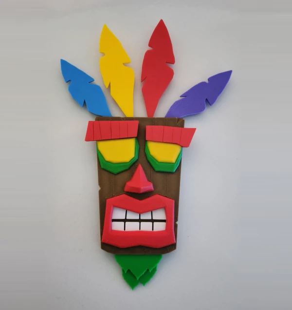 Aku Aku Mask 3D Print Model – Colorful Tribal Mask from Crash Bandicoot for Cosplay & Decoration