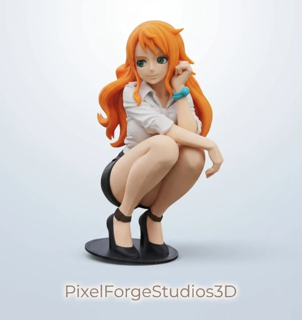 Nami Crouched One Piece STL 3MF 3D Model 3D Print Anime Figure AMS or Single Color Digital File