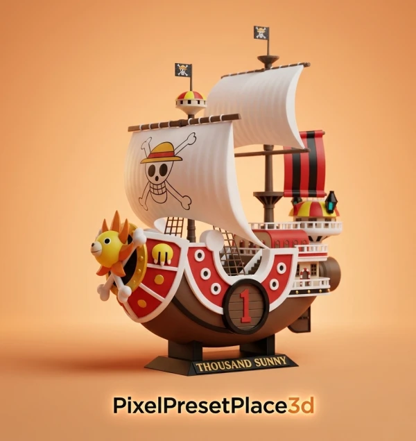 Thousand Sunny Ship STL One Piece Pirate Ship 3D Model Anime 3D Print File STL 3MF Collector Download